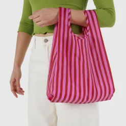 Women Baggu Baby Bag in Pink and Red Painted Stripe by