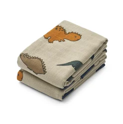 Liewood AW24 Lewis Muslin Cloths in Dinosaurs / Mist by Liewood (2 Pack)