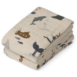 Liewood SS25 Lewis Muslin Cloths in Sea Creature / Sandy by Liewood (2 Pack)
