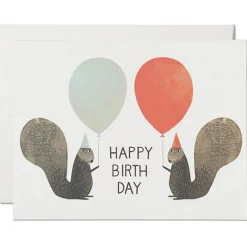 Red Cap Cards Party Squirrels Greetings Card by